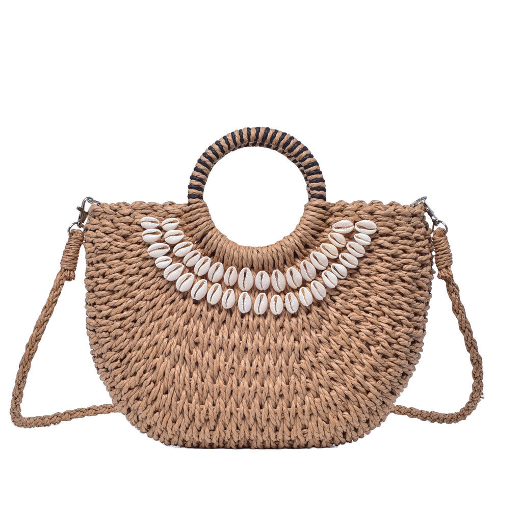 She Sells Seashells Handbag – Straw Beach Bag with Shell Detailing